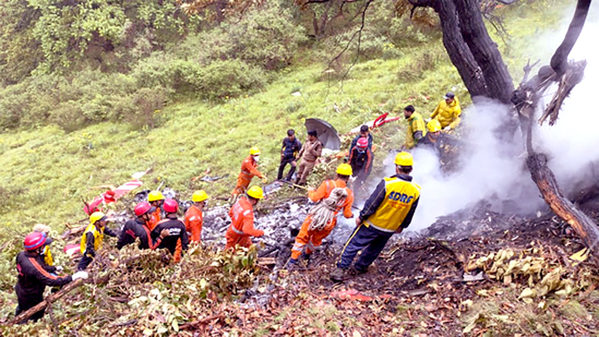 Helicopter crashes near Kedarnath temple, seven dead including pilot.